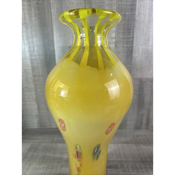 VTG Murano Glass Sunburst Vase Italy Yellow And Orange Heavy Art Deco - Picture 6 of 11